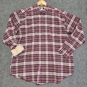 Vintage Twenty X Maroon Plaid Button Up Shirt Mens XL Cowboy Heavy Woven Western